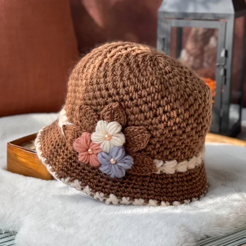 WarmCore – Gorro de punto con flores para mujer