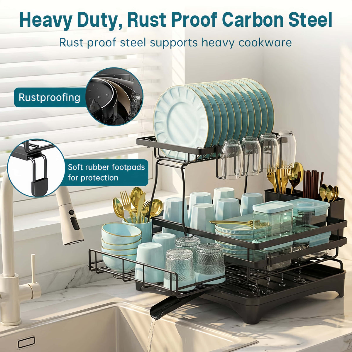 KitchenFlow – Estante de almacenamiento ajustable para secar platos