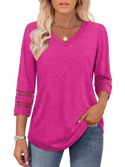 ClairaMode | Locker geschnittenes Damen-T-Shirt mit V-Ausschnitt