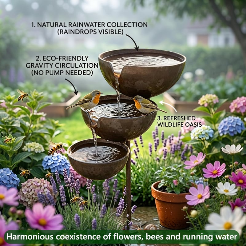 RainHaven – Baño para pájaros con recolector de agua de lluvia