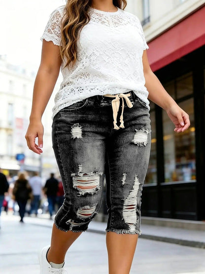 DenimBloom – Jeans vaqueros cortos de tiro alto