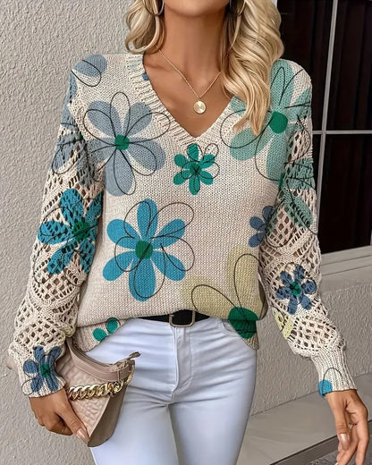 LaceWeave | Suéter de punto calado con cuello en V