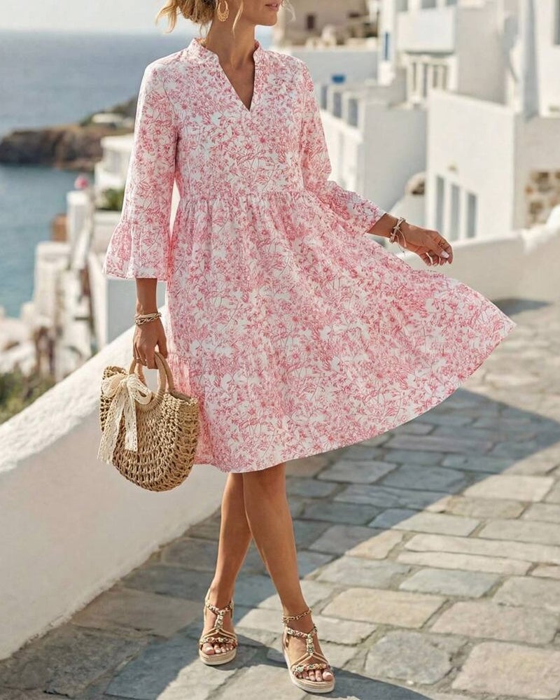 BloomLayer – Vestido floral de capas con cuello en V
