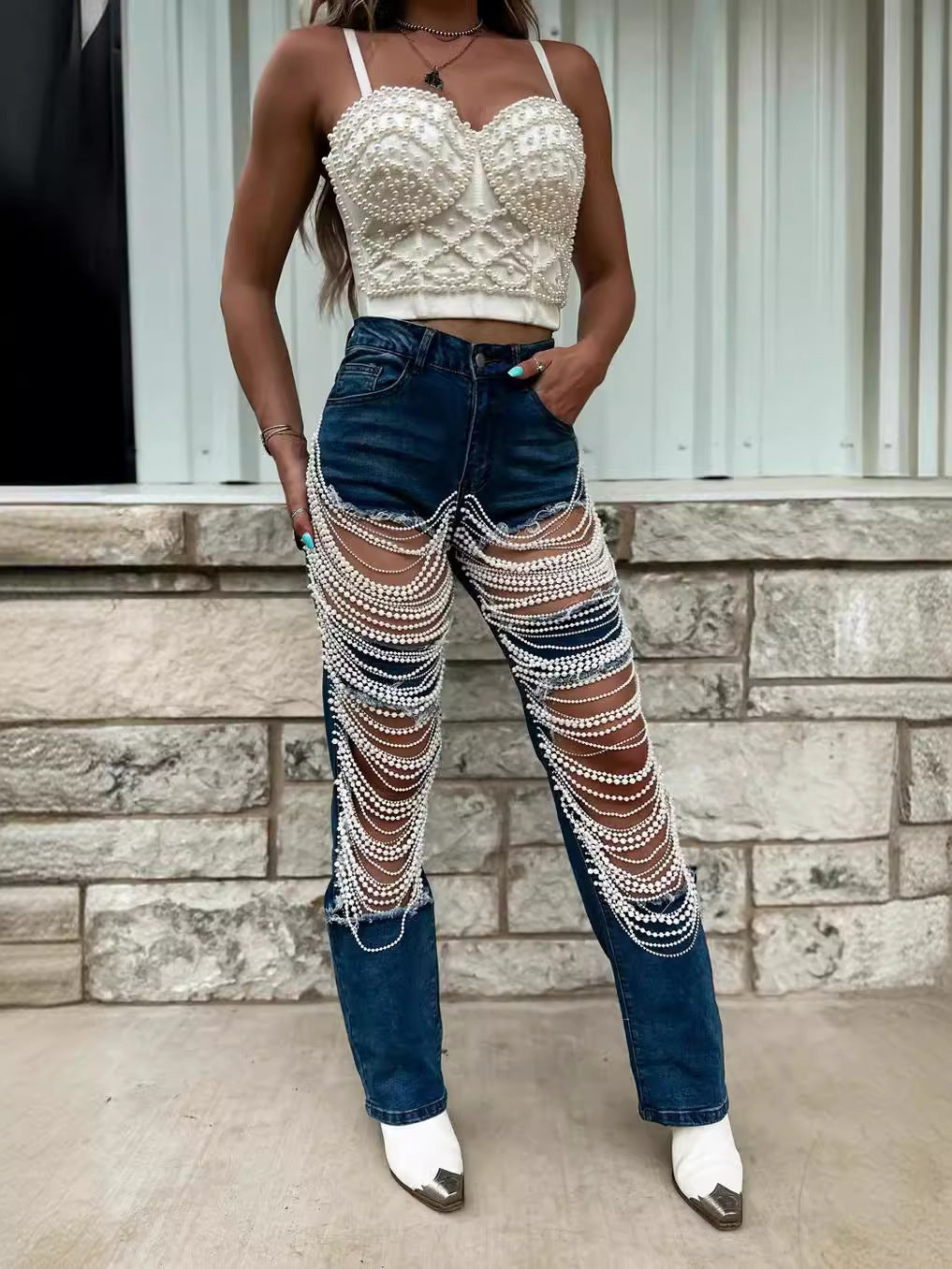 UrbanChain – Jeans de mezclilla con adornos estilo urbano