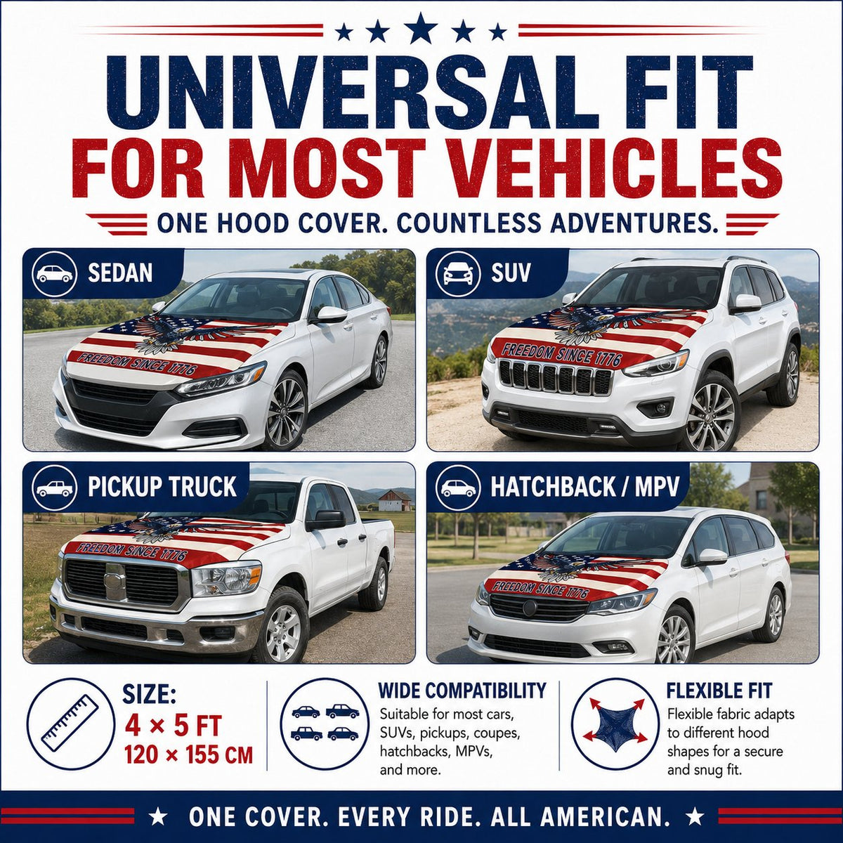 LibertyShield – Cubierta de capó para coche con bandera americana