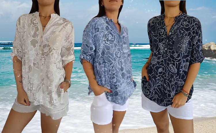 PrintLuxe – Blusa Estampada de Cuello en V con Botones