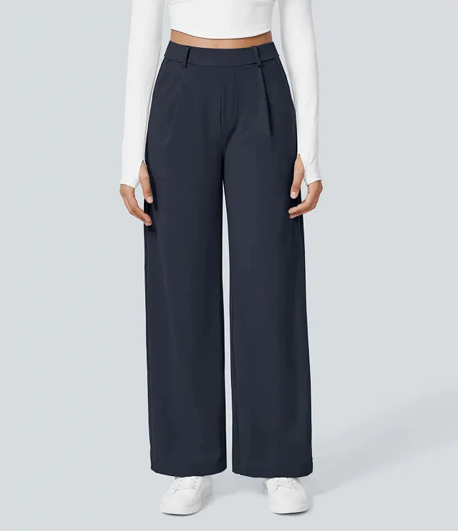 EleganceFit – Pantalones casuales rectos de talle alto