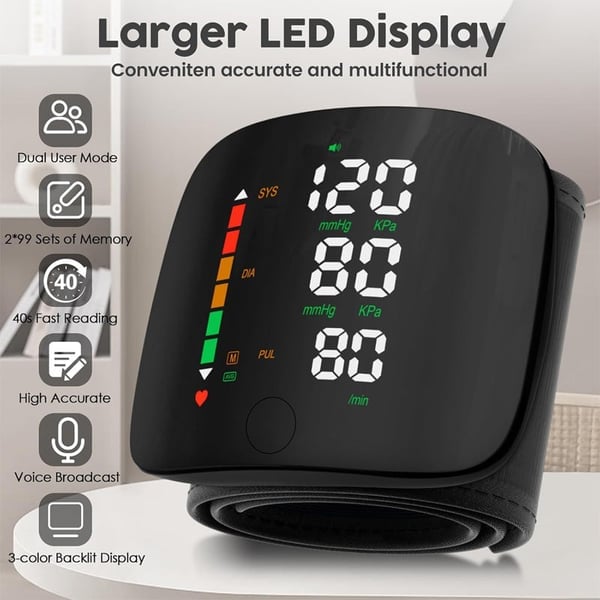 Handgelenk-Blutdruckmessgerät – LED-Display, verstellbar, Gesundheits-Tracking