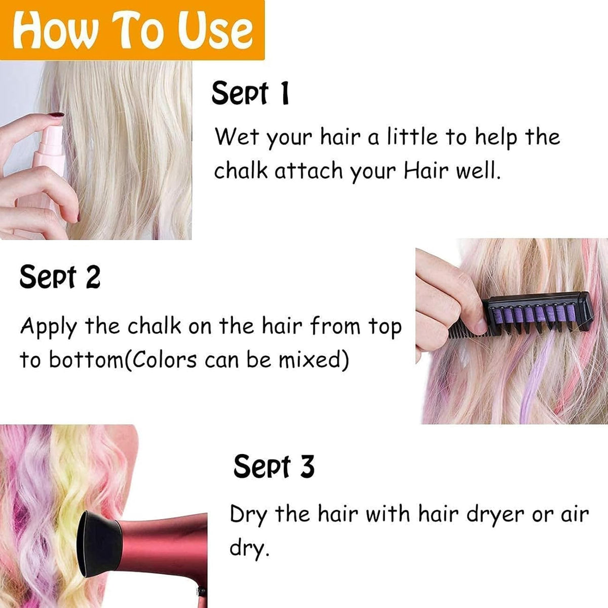 VibeColor – Peine de tiza para el cabello – Kit de estilo creativo