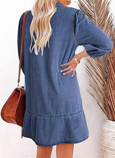 Deniva | Elegantes Jeanskleid mit V-Ausschnitt