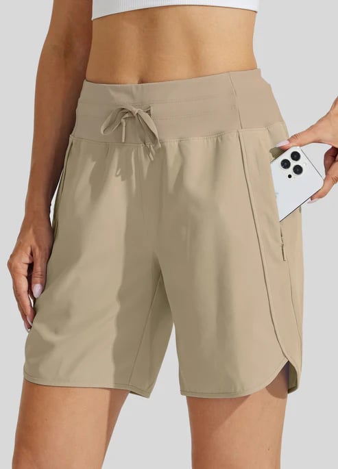 AthletiQ – Pantalones cortos de running de tiro alto para mujer