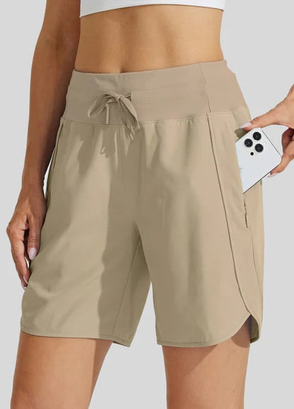 AthletiQ – Pantalones cortos de running de tiro alto para mujer