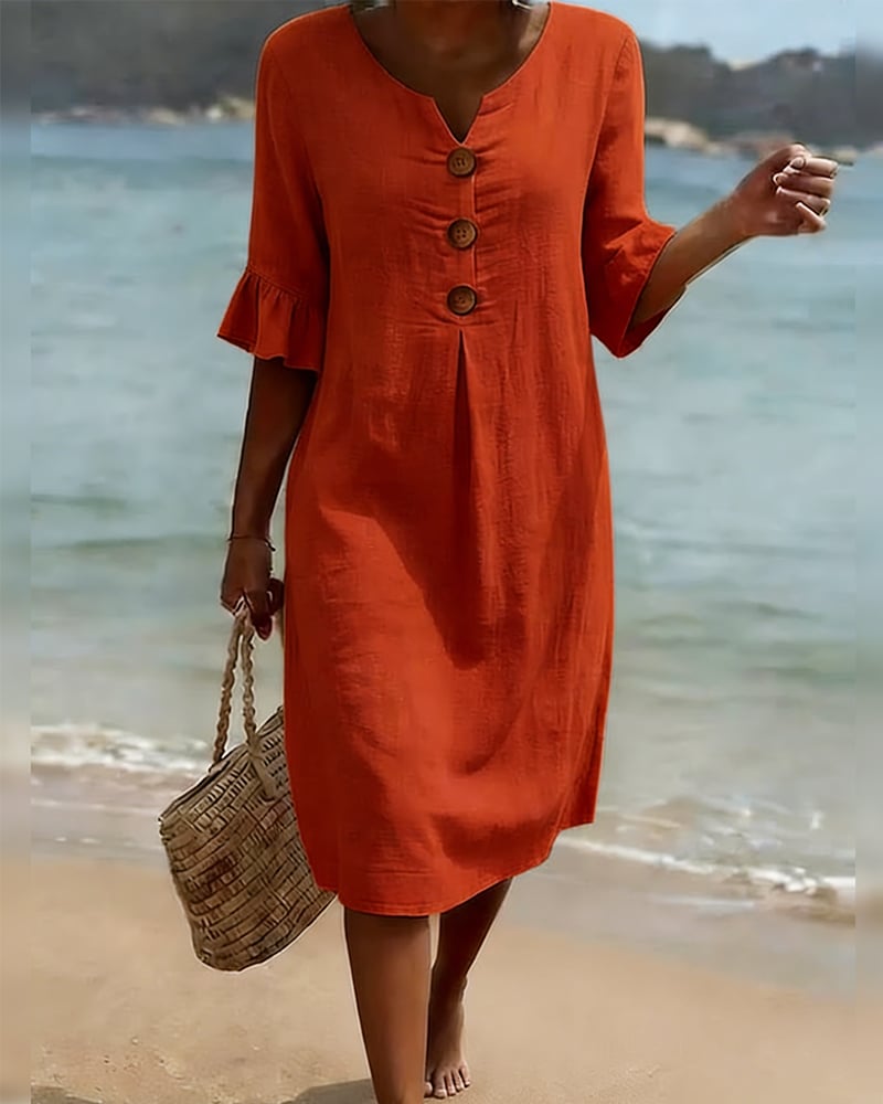 CottonCharm – Vestido con Volantes y Botones en las Mangas