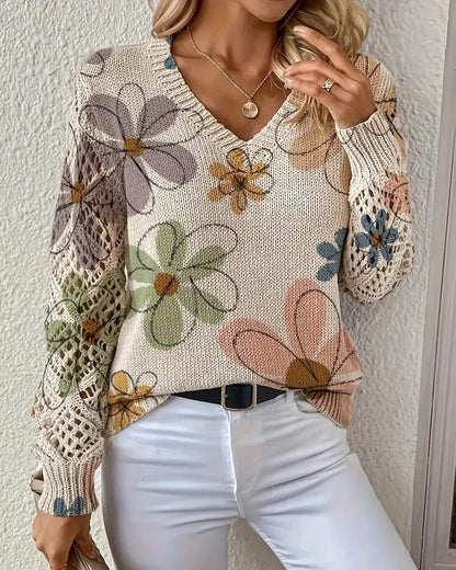 LaceWeave | Suéter de punto calado con cuello en V