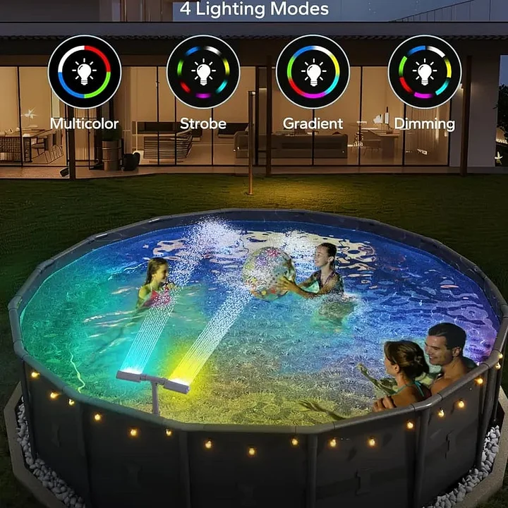 GlowRipple – Fuente solar a control remoto para ambiente de piscina