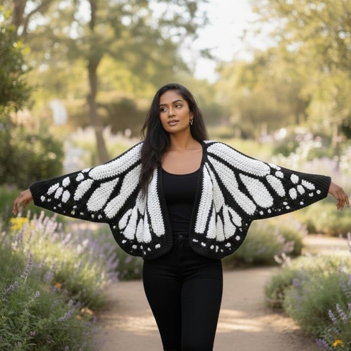 FlutterNest – Cárdigan Cómodo Mariposa Artística