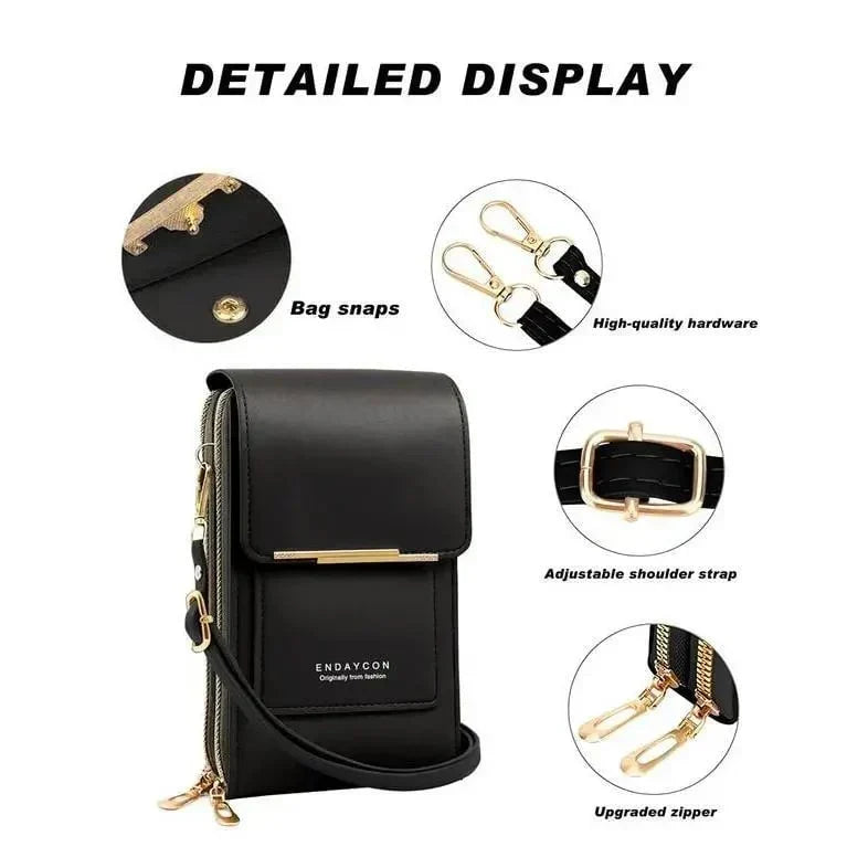 VistaPouch – Cartera bandolera para mujer con pantalla táctil, sencilla y elegante