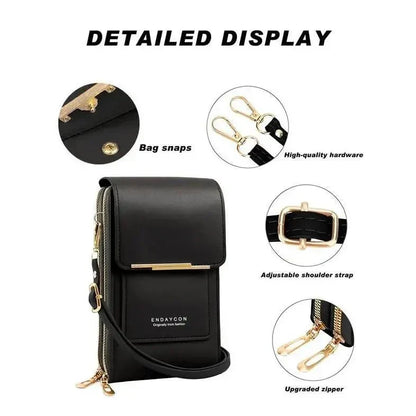 VistaPouch – Cartera bandolera para mujer con pantalla táctil, sencilla y elegante