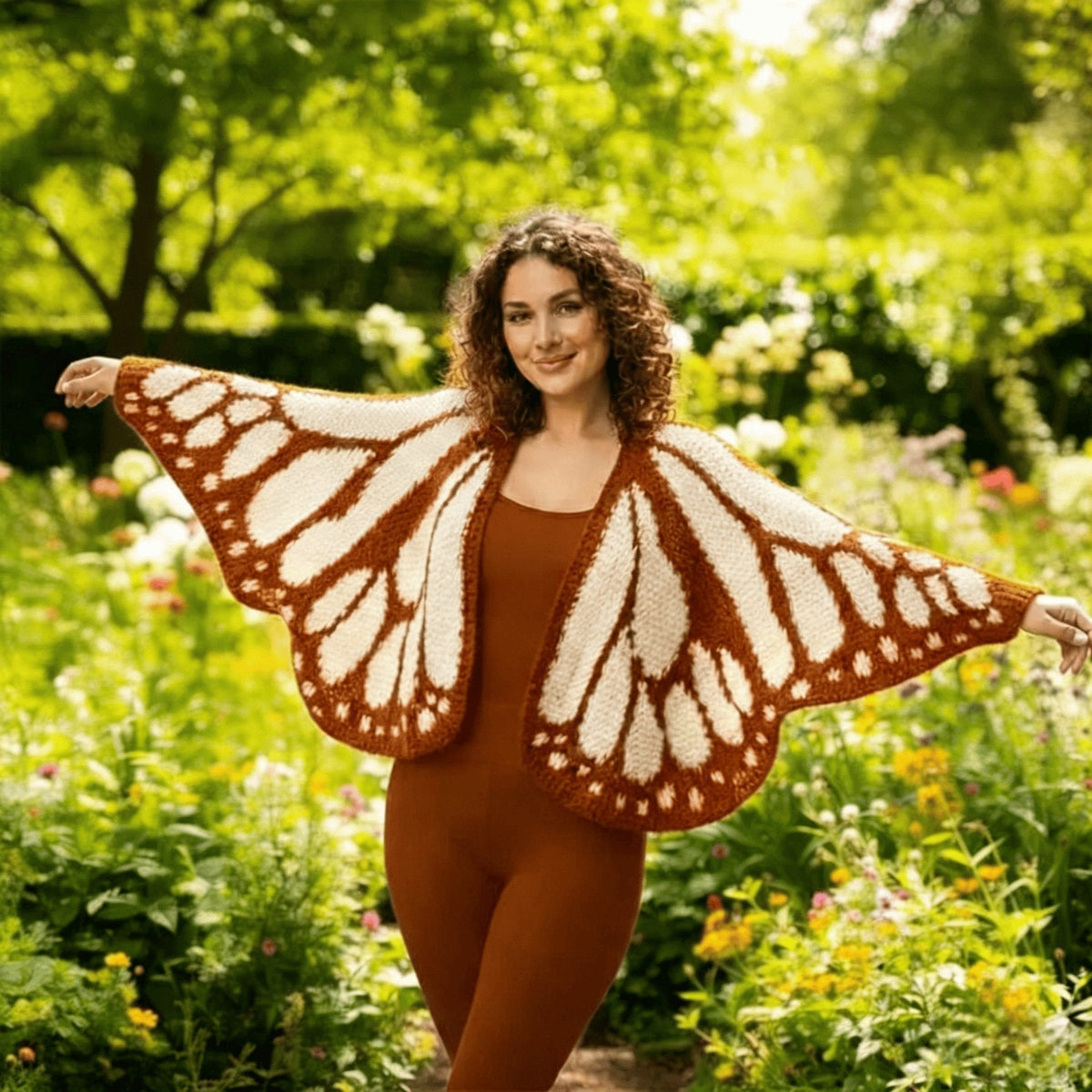 FlutterNest – Cárdigan Cómodo Mariposa Artística