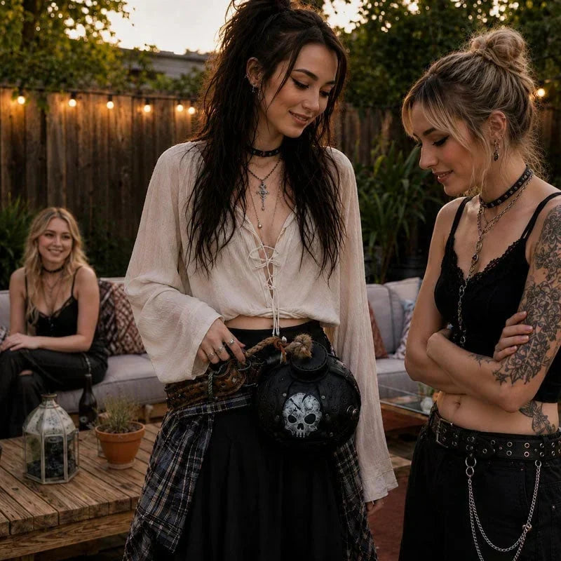 ShadowFuse – Bolso Cruzado de Moda con Forma de Bomba Gótica