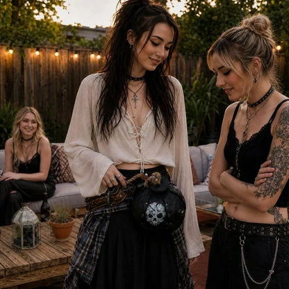 ShadowFuse – Bolso Cruzado de Moda con Forma de Bomba Gótica
