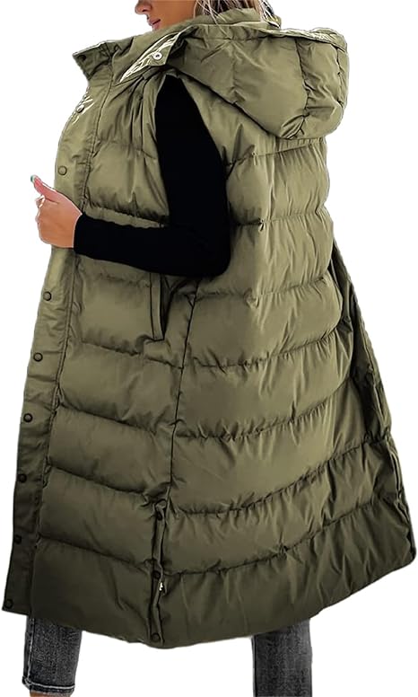QuiltChic – Chaleco largo acolchado con capucha para mujer