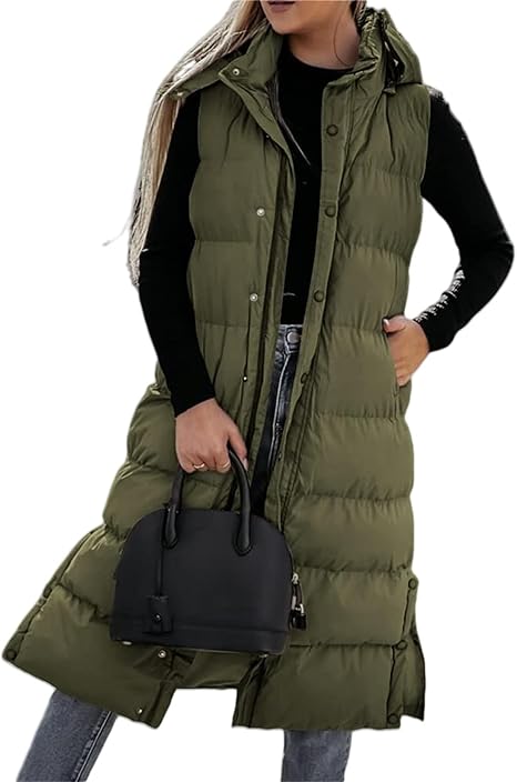 QuiltChic – Chaleco largo acolchado con capucha para mujer