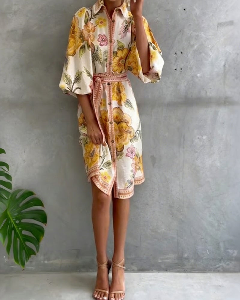 Vestido Estampado Línea A – Elegancia Fluida