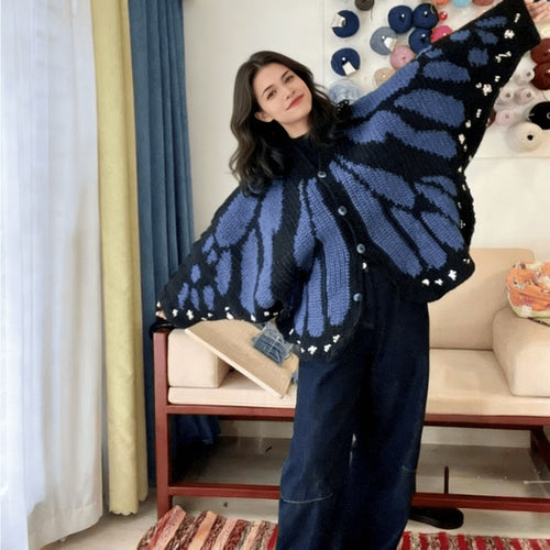 FlutterNest – Cárdigan Cómodo Mariposa Artística