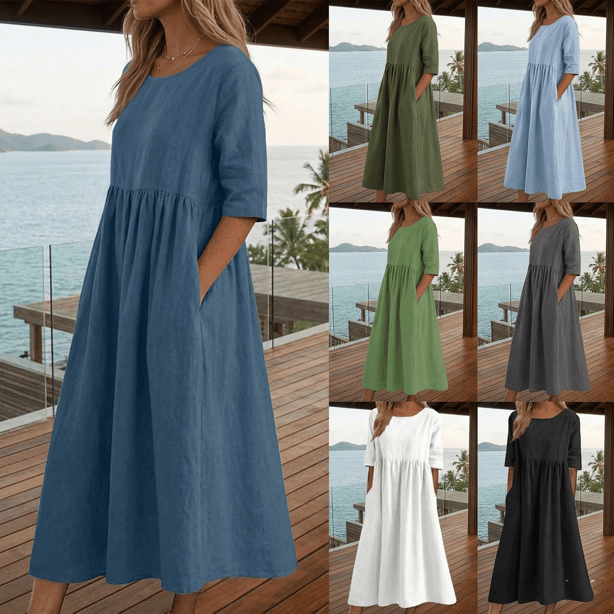 Breeza – Vestido de verano holgado de algodón y lino