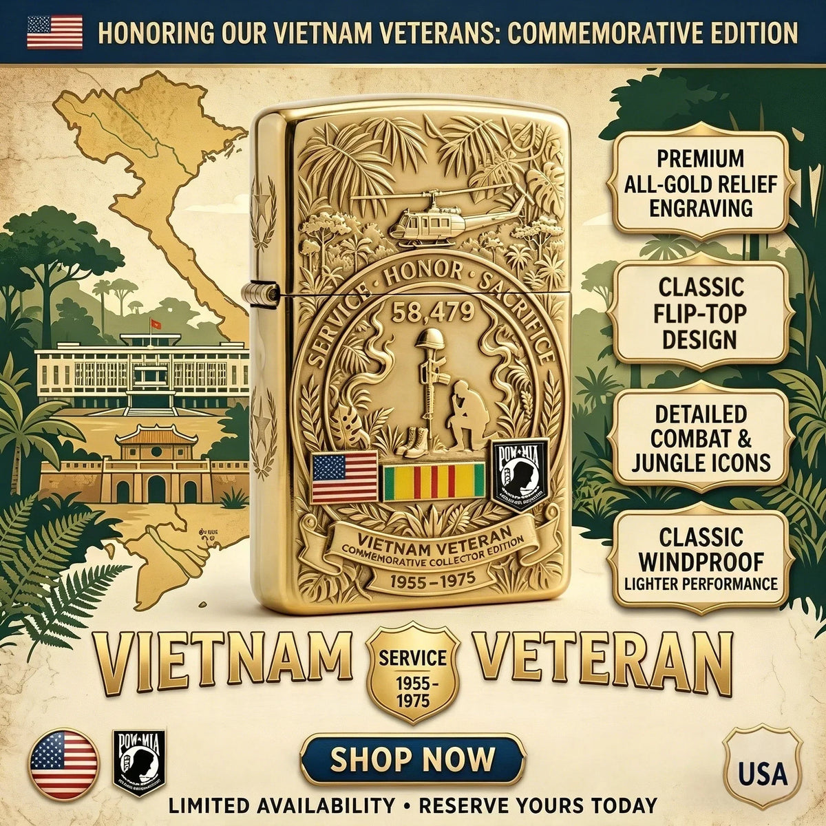 PatriotFire – Encendedor de edición limitada Homenaje a los Veteranos de Vietnam