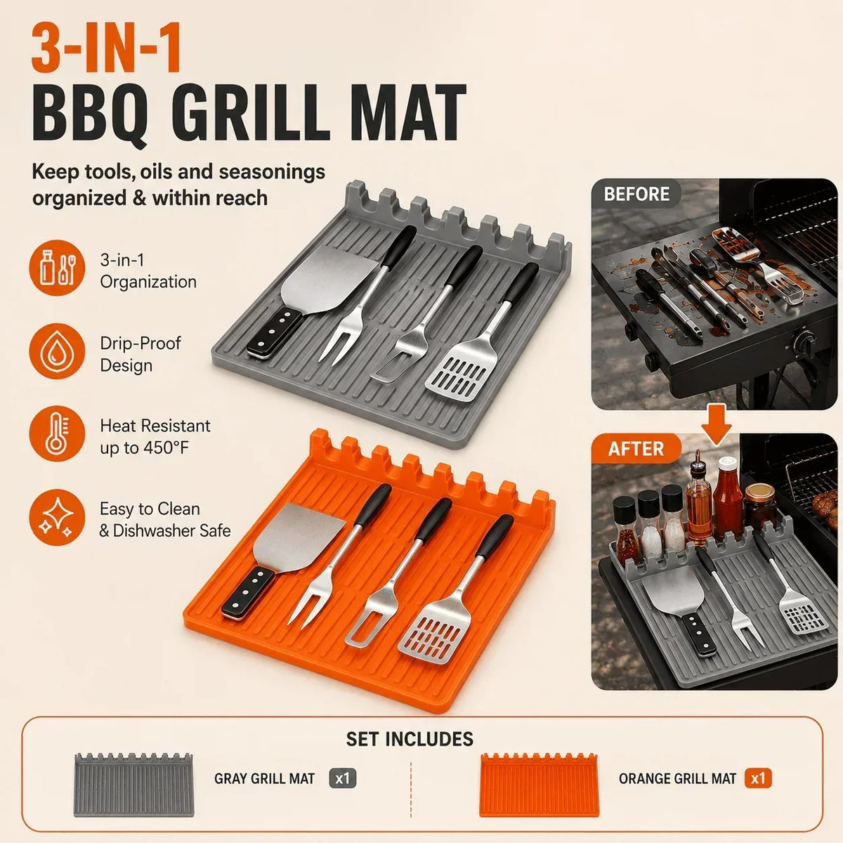 GrillNest – Organizador de 3 accesorios para parrilla