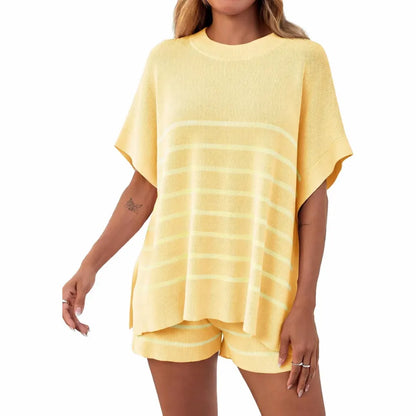BellaVive – Conjunto de ropa de descanso a rayas chic