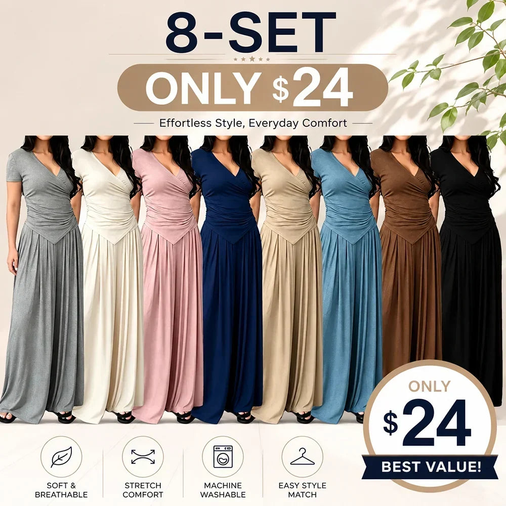 MaisonLuxe – Conjunto sofisticado de top cruzado y pantalón de pierna ancha
