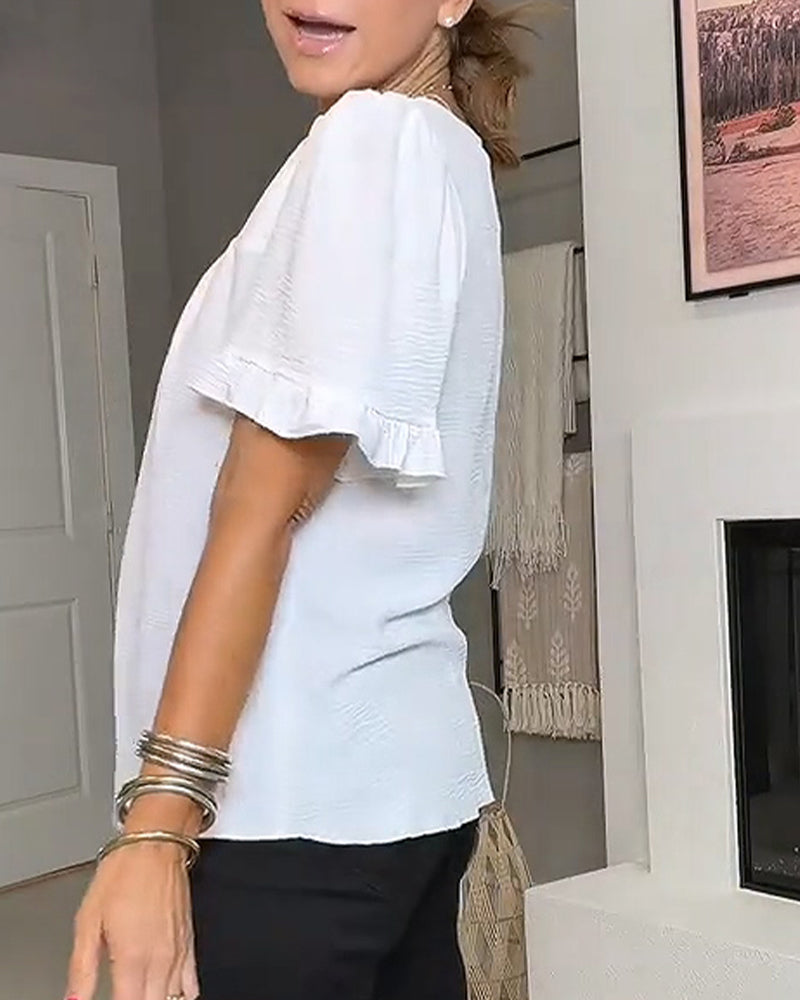 VibeLuxe – Camisa elegante con mangas de volantes