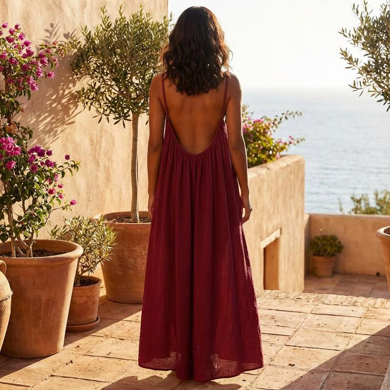 CalmMuse – Vestido largo transpirable de salón con tirantes finos