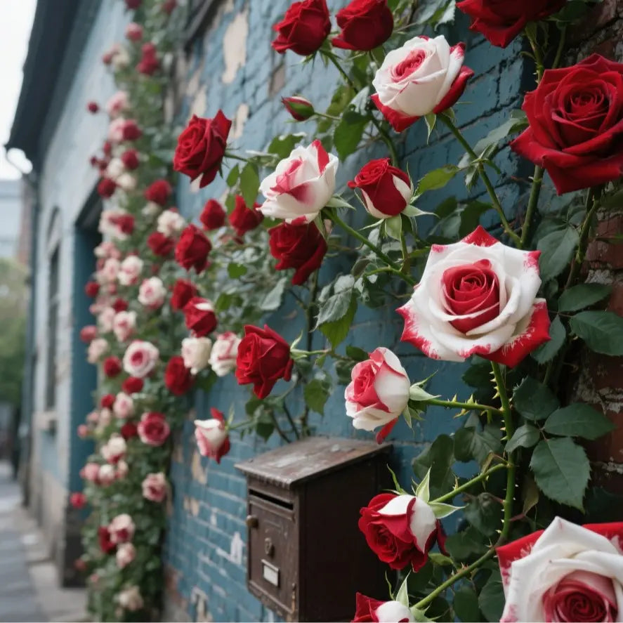 RoseLuxe – Semillas de Rosas Raras Bicolores Rojas y Blancas