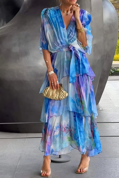 AuraFlow – Maxi-Kleid aus Aquarell-Chiffon