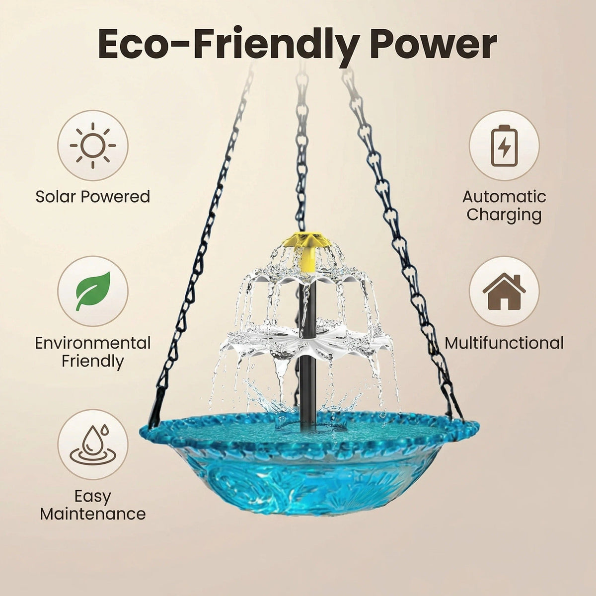Fuente de baño para pájaros colgante Solar Cascade