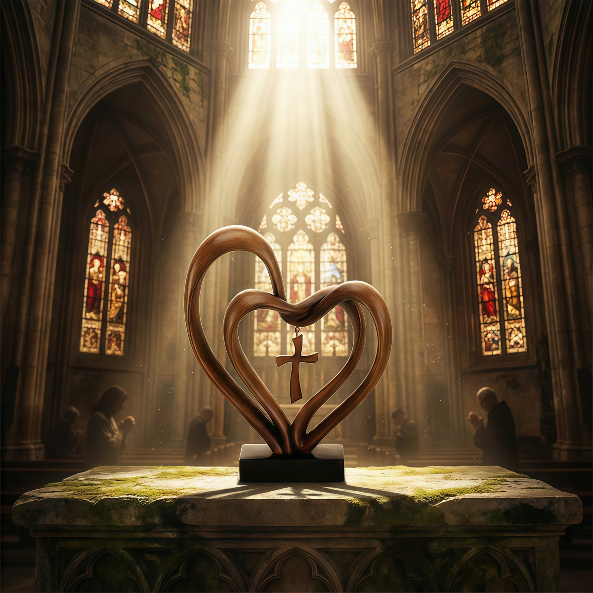 Marriage Takes Three – Entwined Heart & Cross Christian Wedding Sculpture