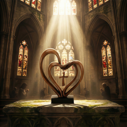 Marriage Takes Three – Entwined Heart & Cross Christian Wedding Sculpture