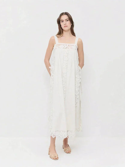 PureLinen – Vestido Midi de Verano con Encaje Vintage