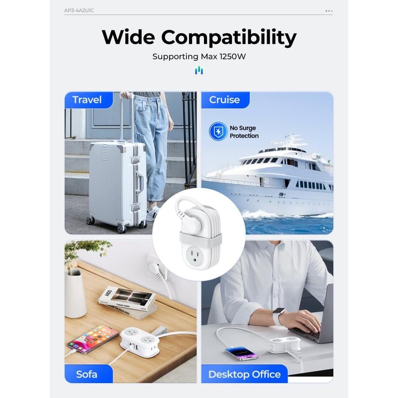 VoltPack – Regleta compacta de 4 tomas para viajes
