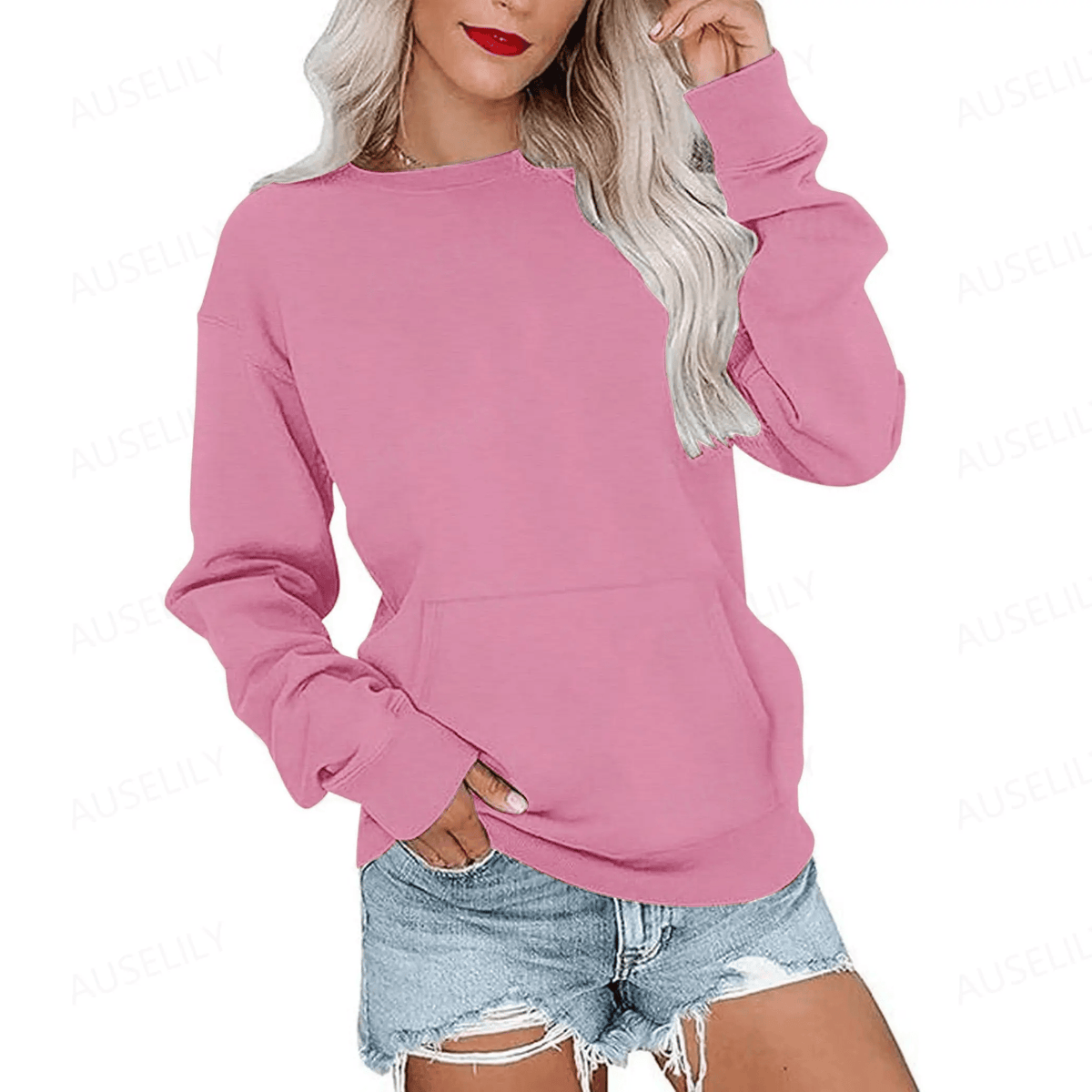 CozyCore – Sudadera sin Capucha Cuello Redondo para Mujer