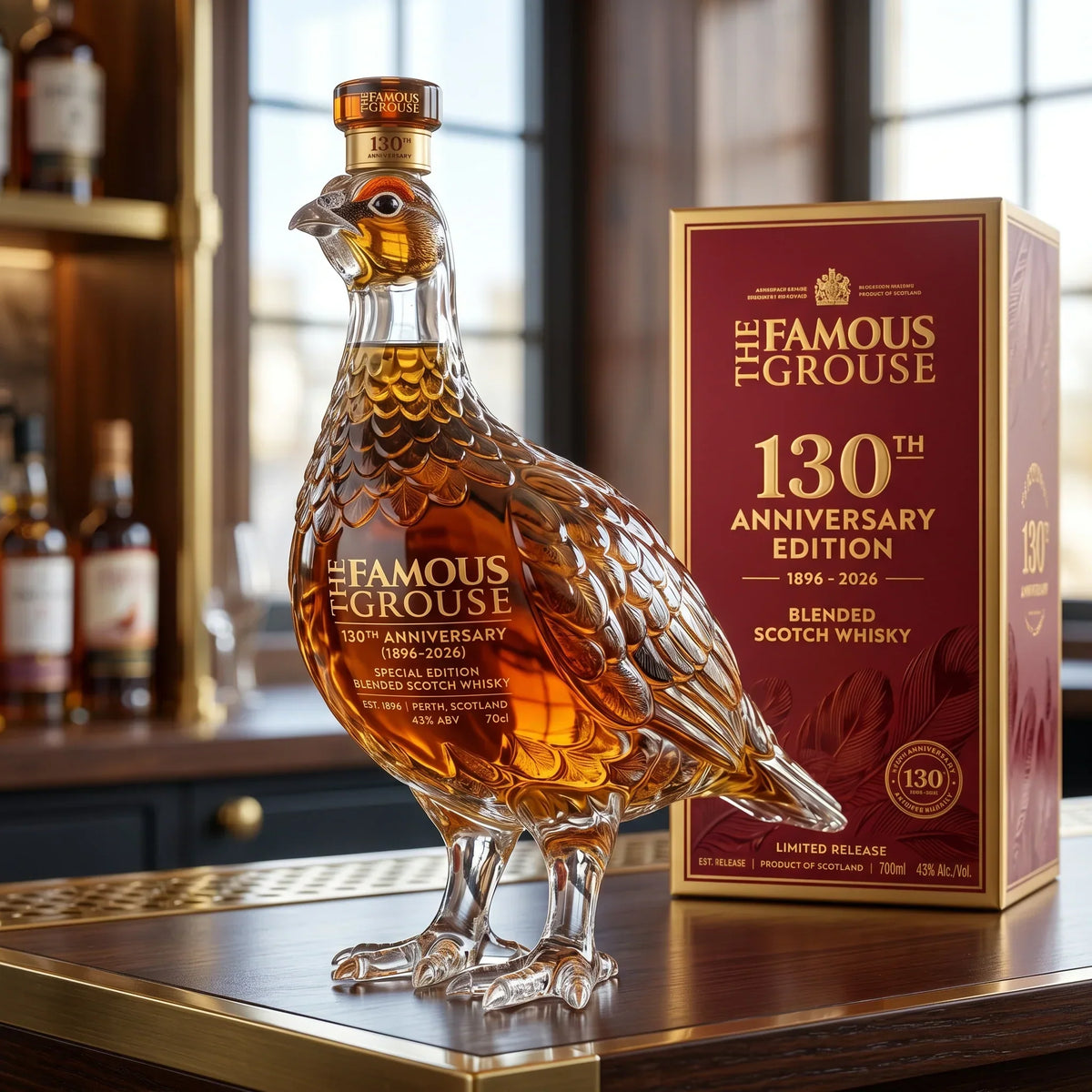 Botella de whisky escocés mezclado The Famous Grouse Edición 130 Aniversario