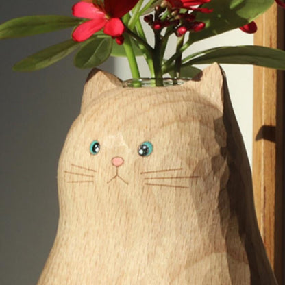 WoodWhisker – Handgefertigte Katzenvase aus Holz