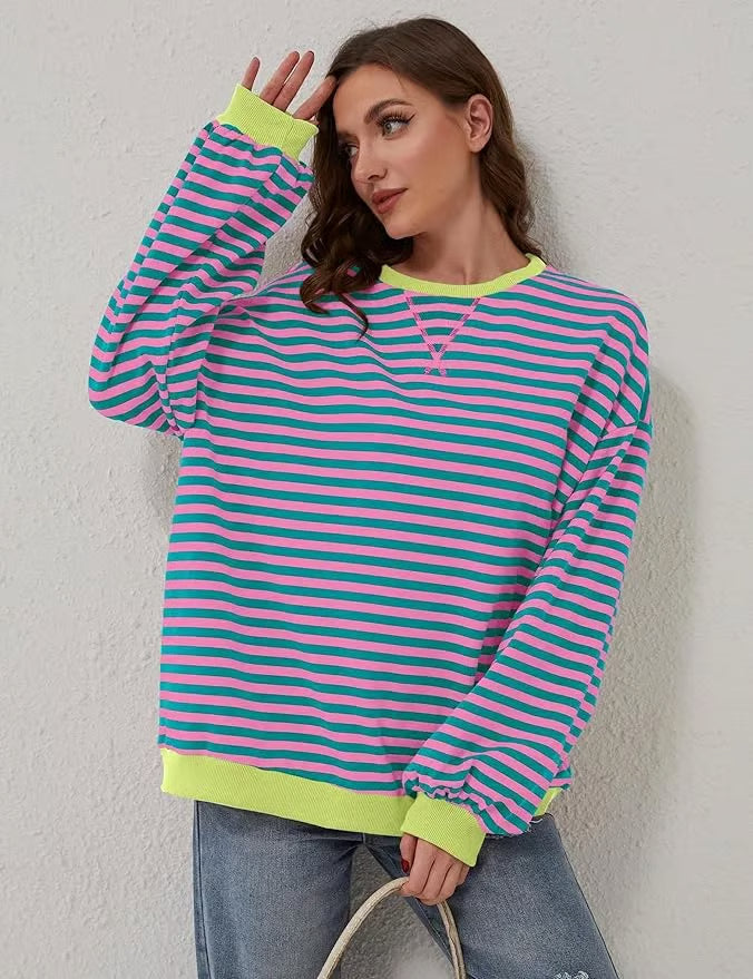 StripeAura – Sudadera de rayas color block para mujer