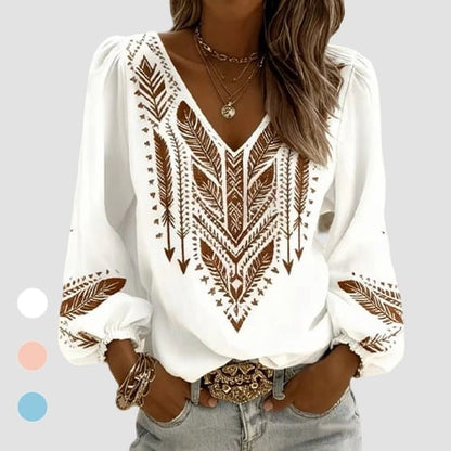 LunaGrace – Blusa con cuello en V y mangas abullonadas