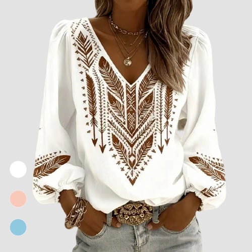 LunaGrace – Blusa con cuello en V y mangas abullonadas