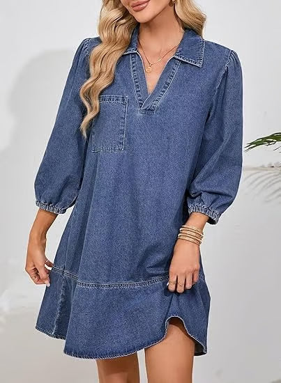 Deniva | Elegantes Jeanskleid mit V-Ausschnitt